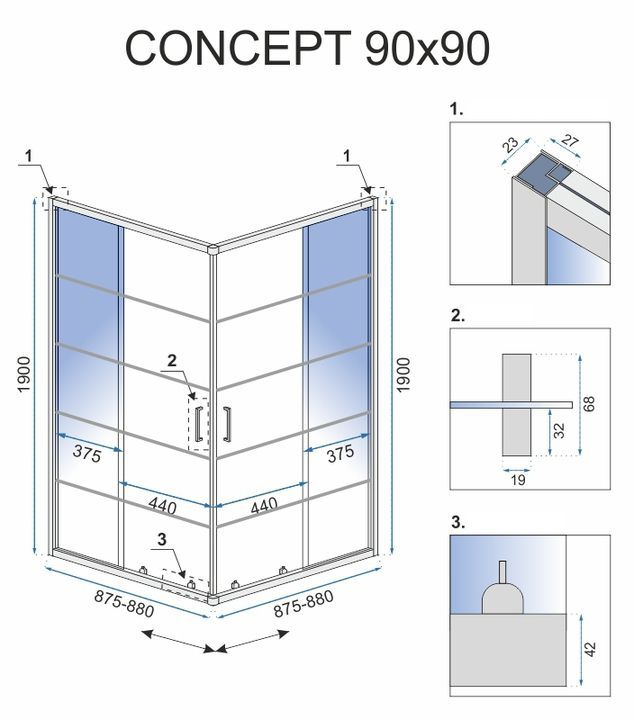 Душевая кабина Rea Concept 90x90 R/L черный
