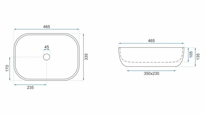 Раковина накладная Rea Livia 465х335х135 серый REA-U3800