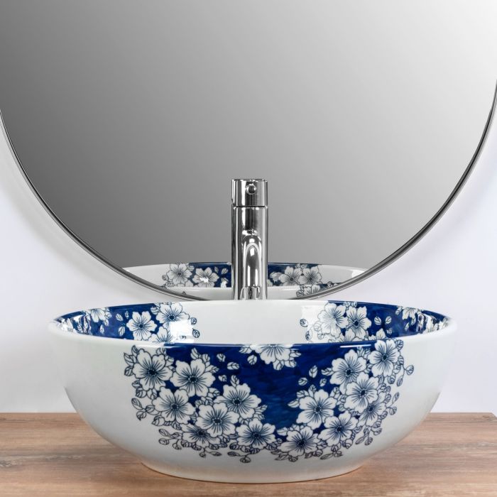Раковина накладная Rea Fiori 410х410х150 белый, синий