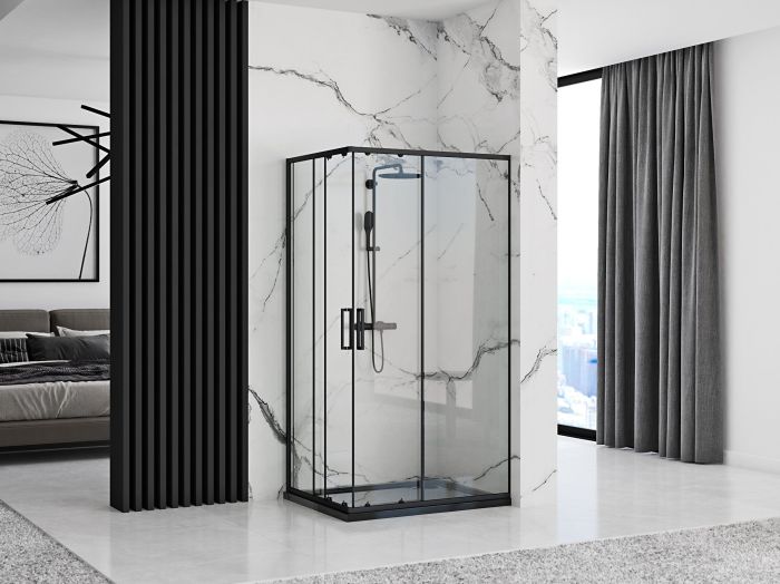 Душевая кабина Rea Punto 80x100 R/L черный + Душевой поддон Savoy черный