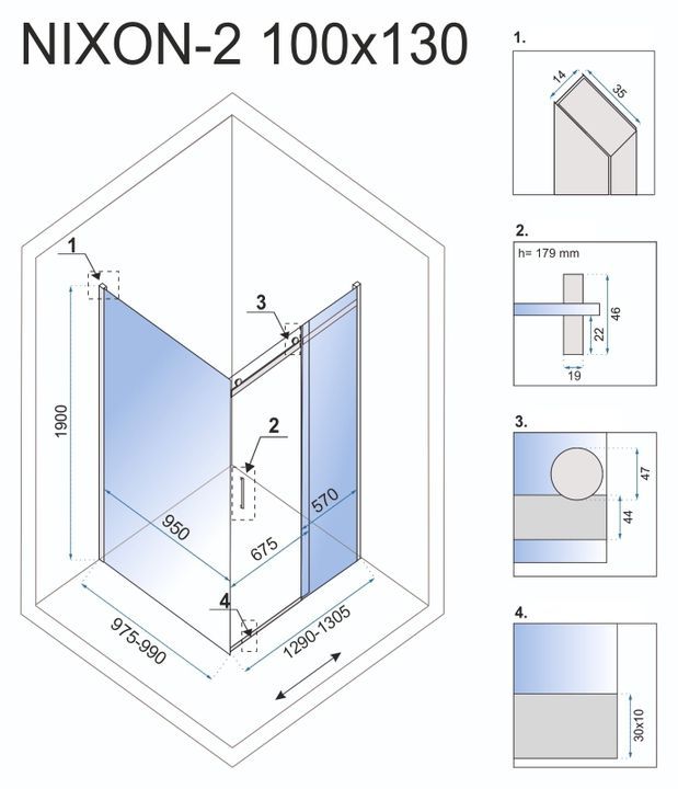 Душевая кабина Rea Nixon 100x130 L хром