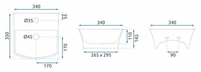 Раковина накладная Rea Selma 340х350х145 белый
