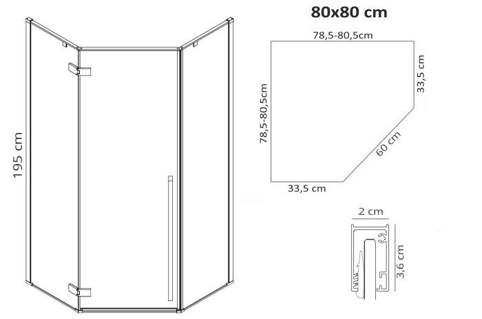 Душевая кабина Rea Diamond 80x80 R/L черный + Душевой поддон Rea 80x80