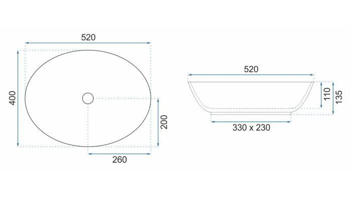 Раковина накладная Rea Margot 520х400х135 черный, золото