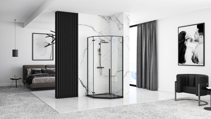 Душевая кабина Rea Diamond 90x90 R/L черный + Душевой поддон Rea 90x90