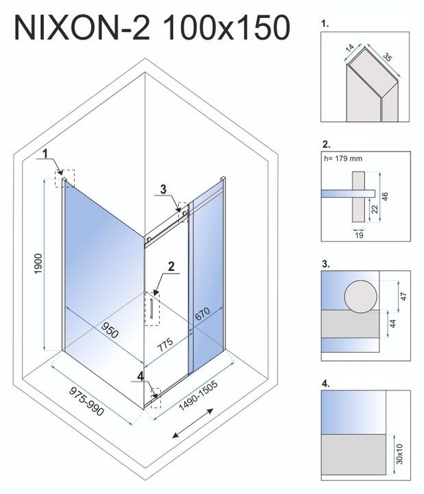 Душевая кабина Rea Nixon 100x150 L хром