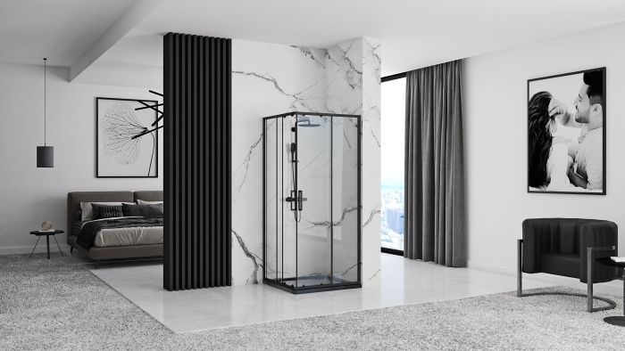 Душевая кабина Rea Punto 80x80 R/L черный + Душевой поддон Savoy черный