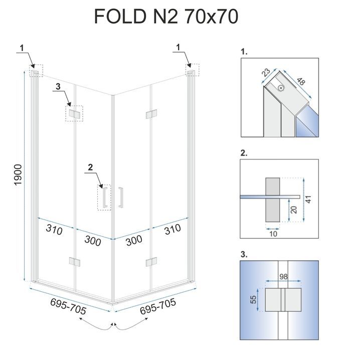 Душевая кабина Rea Fold N2 90х90 R/L хром