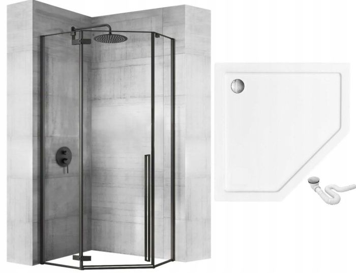 Душевая кабина Rea Diamond 90x90 R/L черный + Душевой поддон Rea 90x90
