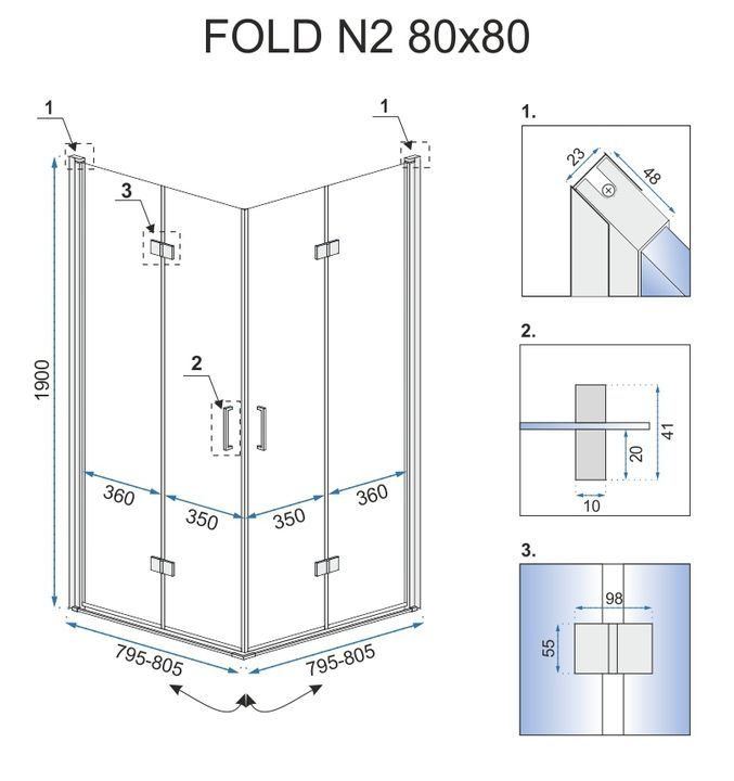 Душевая кабина Rea Fold N2 90х90 R/L хром