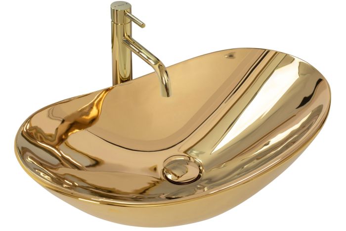 Раковина накладная Rea Royal 605х360х160 золото