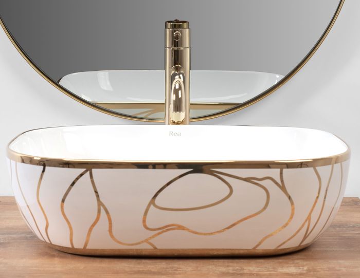 Раковина накладна Rea Belinda 465х330х135 білий, золото