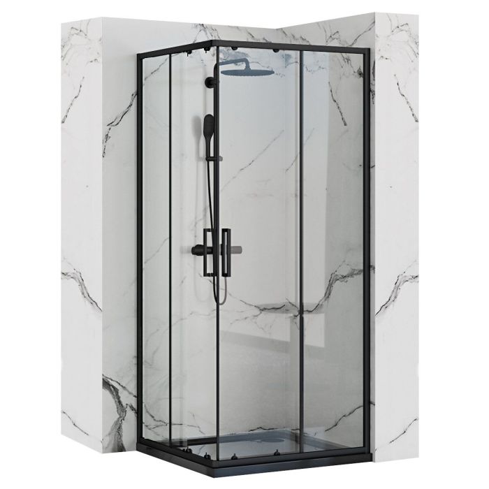 Душевая кабина Rea Punto 90x90 R/L черный + Душевой поддон Savoy черный