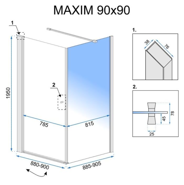 Душевая кабина Rea Maxim 90x90 R хром
