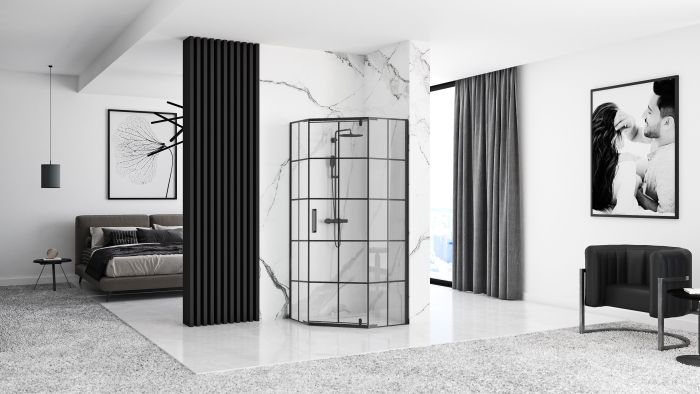 Душевая кабина Rea Hex 80x80 R/L черный + Душевой поддон 80x80