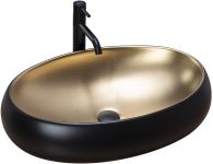 Раковина накладная Rea Melania 600х405х145 черный, золото