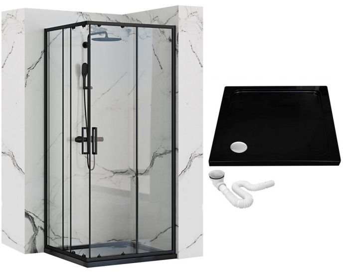 Душевая кабина Rea Punto 90x90 R/L черный + Душевой поддон Savoy черный