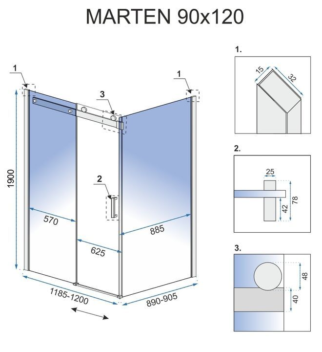 Душевая кабина Rea Marten 90x120 R/L хром