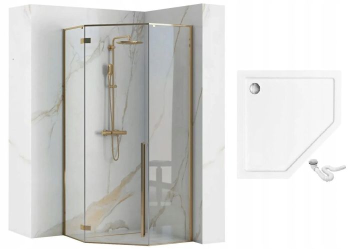 Душевая кабина Rea Diamond 90x90 R/L золото + Душевой поддон Rea 90x90