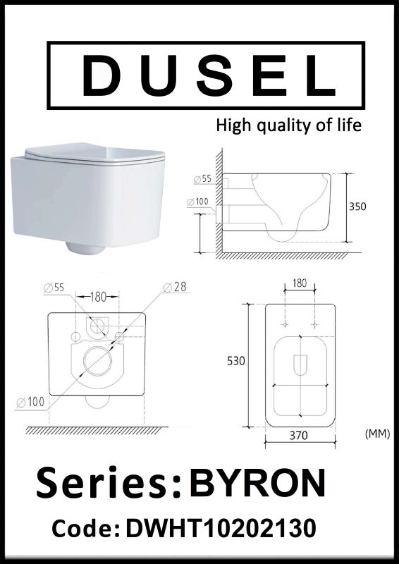 Унитаз подвесной Dusel Byron DWHT10202130 с сиденьем Soft Close дюропласт