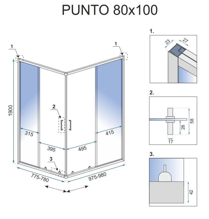 Душевая кабина Rea Punto 80x100 R/L хром + Душевой поддон Savoy