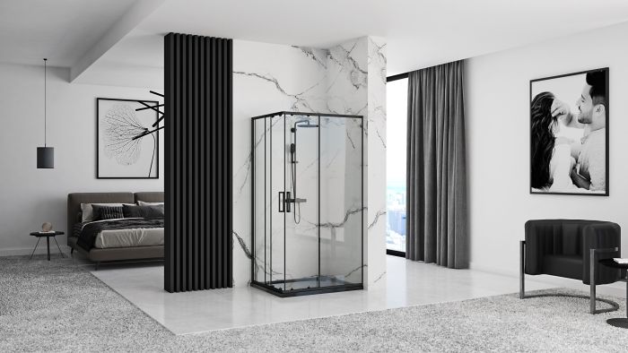 Душевая кабина Rea Punto 80x100 R/L черный + Душевой поддон Savoy черный