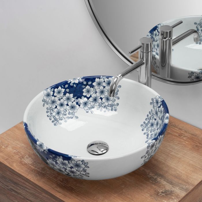 Раковина накладная Rea Fiori 410х410х150 белый, синий