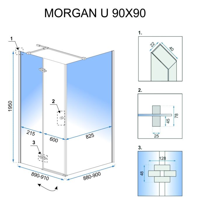 Душова кабіна Rea Morgan 90x90 R/L хром