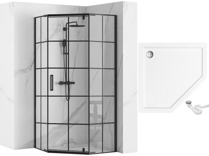 Душевая кабина Rea Hex 90x90 R/L черный + Душевой поддон 90x90