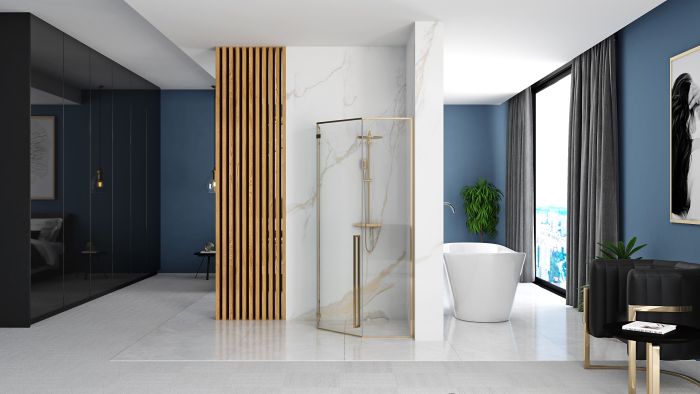 Душевая кабина Rea Diamond 90x90 R/L золото + Душевой поддон Rea 90x90