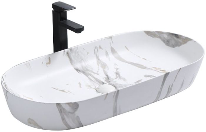 Раковина накладная Rea Cleo Lava 810х410х135 белый, мрамор