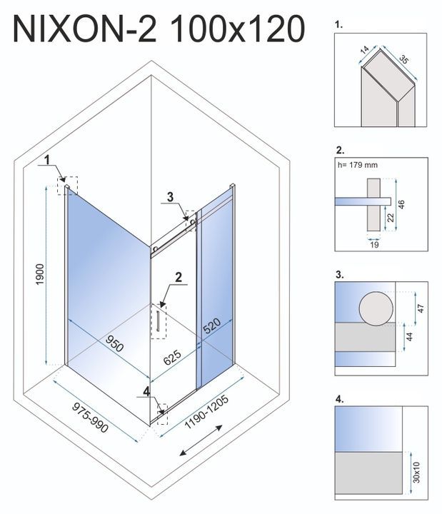 Душевая кабина Rea Nixon 100x120 L хром