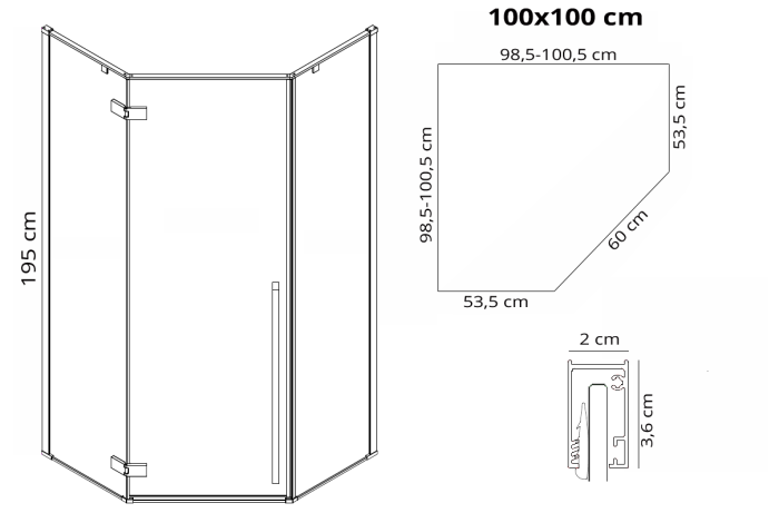 Душевая кабина Rea Diamond 100x100 R/L черный