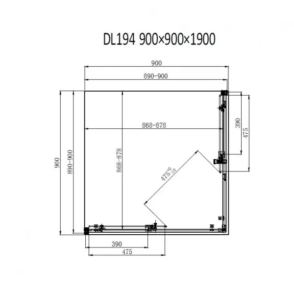 Душевая кабина Dusel DL194B Black Matt, 90х90х190, дверь раздвижная, прозрачное стекло