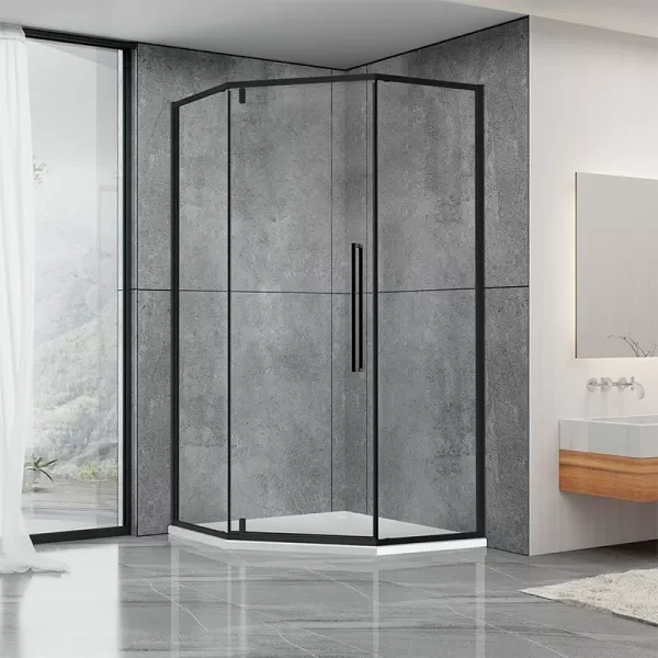 Душевая кабина Dusel DL197HB Black Matt, 100х100х190, пятиугольная, стекло прозрачное