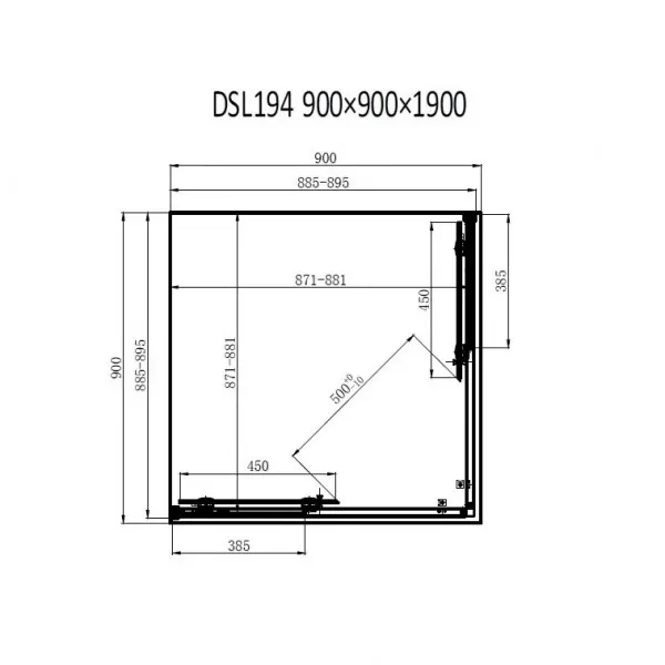 Душевая кабина Dusel DSL194B Black Matt, 90х90х190, дверь раздвижная, прозрачное стекло