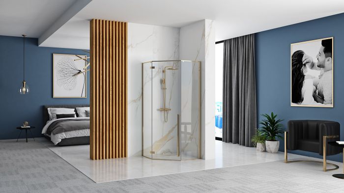 Душевая кабина Rea Diamond 90x90 R/L золото + Душевой поддон Rea 90x90