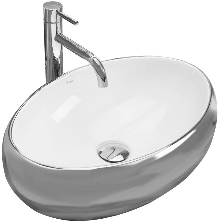 Раковина накладна Rea Linda 485х340х145 білий, срібло