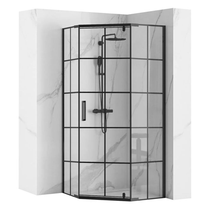 Душевая кабина Rea Hex 80x80 R/L черный + Душевой поддон 80x80