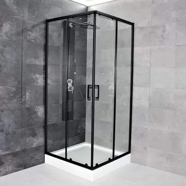 Душевая кабина Dusel EF-184B Black Matt, 100х100х190, дверь раздвижная, прозрачное стекло