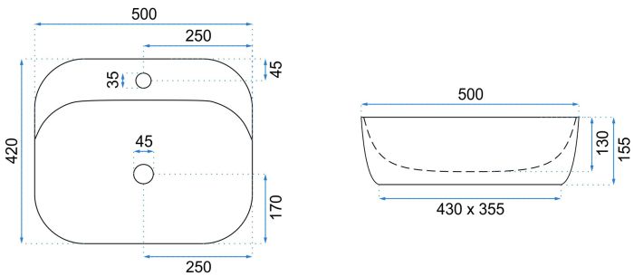 Раковина накладная Rea Luiza 500х420х155 черный