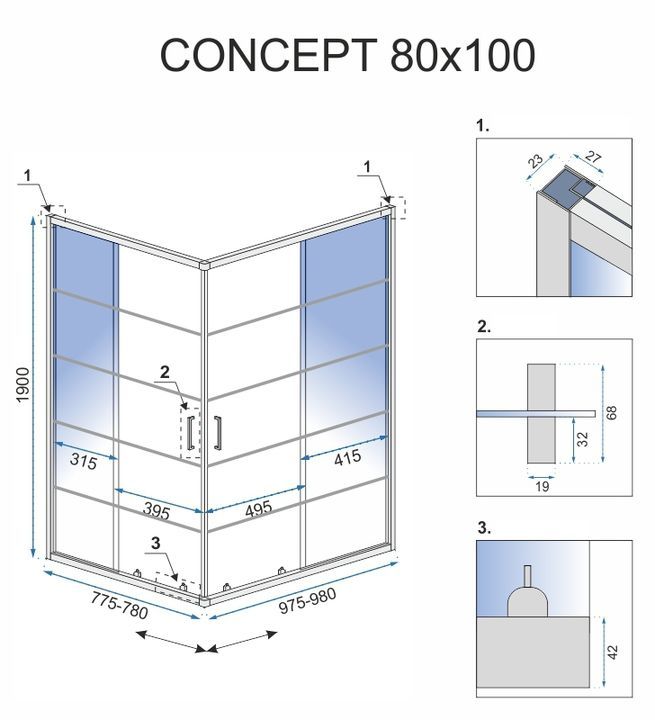 Душевая кабина Rea Concept 80x100 R/L черный + Душевой поддон Savoy черный