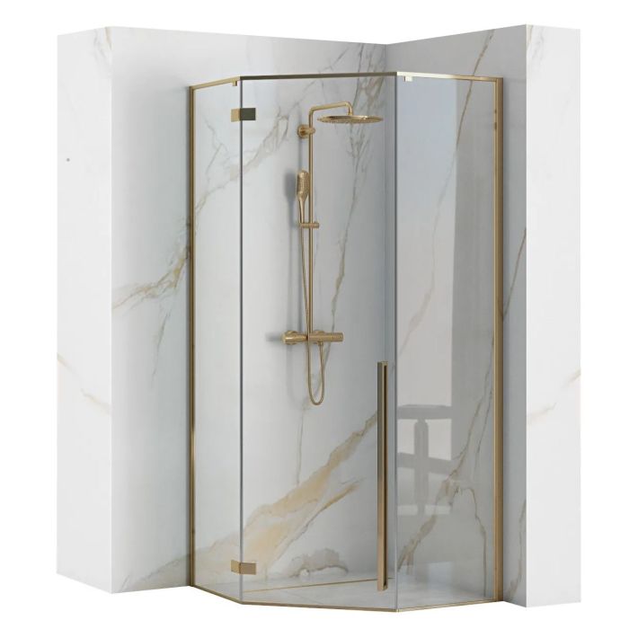 Душевая кабина Rea Diamond 90x90 R/L золото + Душевой поддон Rea 90x90