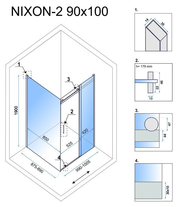 Душевая кабина Rea Nixon 90x100 L хром