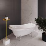 Ванна отдельностоящая матовая Amidicon Symphony 167х78 белая из литого камня серебряные ножки